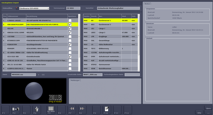 Données de catalogue GOLD Importation Tool Management Solutions ZOLLER