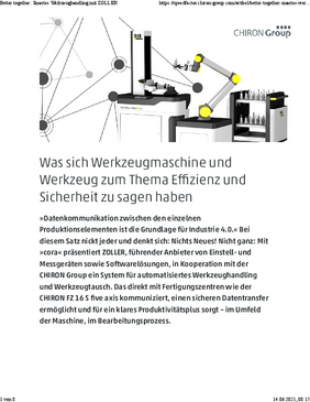Smartes Werkzeughandling mit ZOLLER in Kooperation mit der CHIRON Group